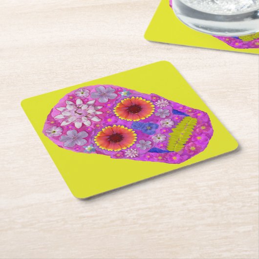 花スカル2 スクエアペーパーコースター (アングル)