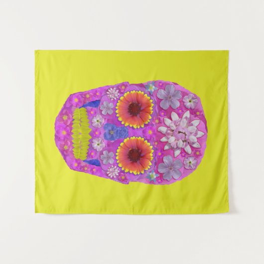 花スカル2 タペストリー (正面(横))