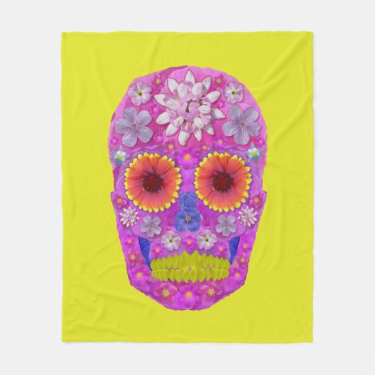 花スカル2 フリースブランケット (正面)