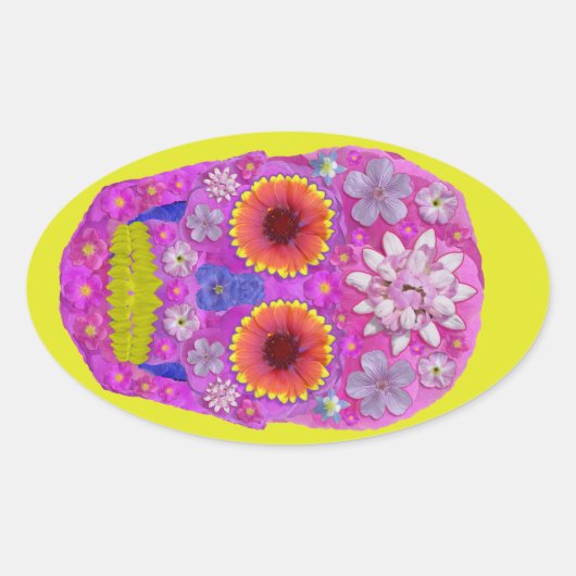 花スカル2 楕円形シール (正面)