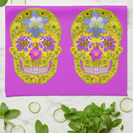 花スカル3 キッチンタオル (折り畳み)