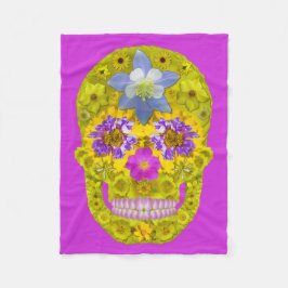 花スカル3 フリースブランケット
