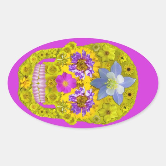 花スカル3 楕円形シール (正面)