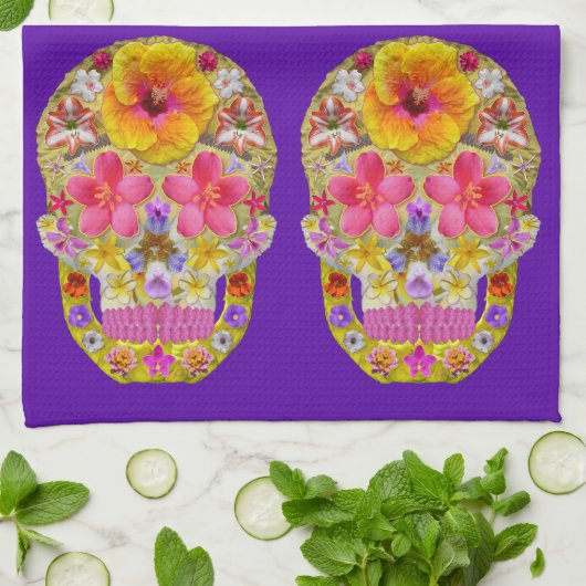 花スカル4熱帯 キッチンタオル (折り畳み)