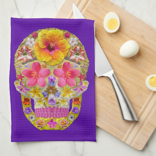 花スカル4熱帯 キッチンタオル (四つ折り)