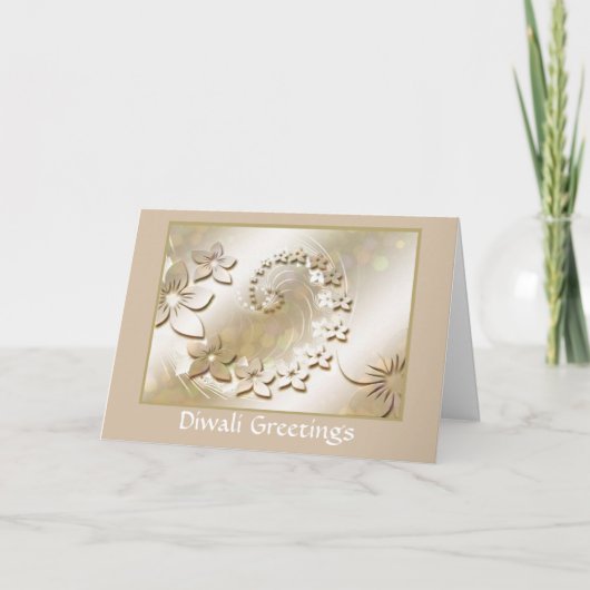 花スクロールとの幸せなDiwali カード (正面)
