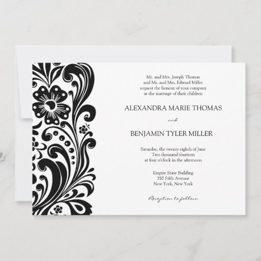 花スクロール結婚式招待状 招待状 (正面)