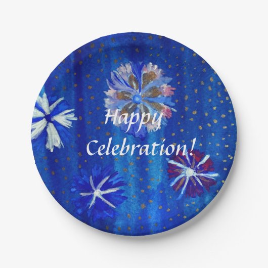 花スケッチブルーカスタム紙プレート7 in ペーパープレート (正面)