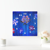 花スケッチブルーサマースクエアウォールクロック スクエア壁時計 (ホーム)
