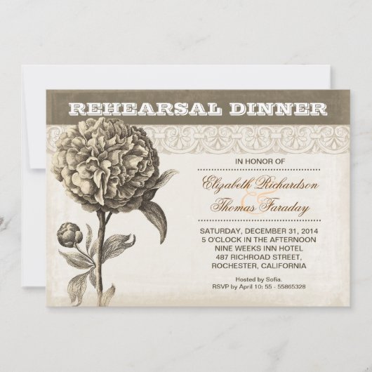 花スケッチリハーサルディナー招待状 招待状 (正面)