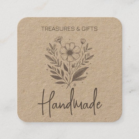 花スケッチ手作り工芸シンプル品クラフト紙 スクエア名刺 (正面)