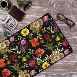 花スタイリッシュと葉黒花柄 デスクマット