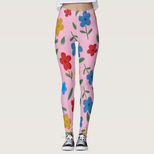 花スタイリッシュカラフル模様 レギンス (正面)