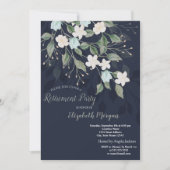 花スタイリッシュネイビーブルー退職金 招待状 (正面)
