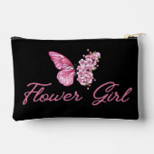 花スタイリッシュ女の子，ピンクの蝶かわいい黒 アクセサリーポーチ (裏面)