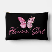花スタイリッシュ女の子，ピンクの蝶かわいい黒 アクセサリーポーチ (正面)