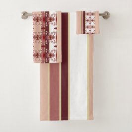 花スタイリッシュ柄およびストライプ バスタオルセット