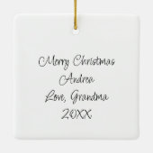 花ストライプのの窓に入った猫パーソナライズされた セラミックオーナメント (裏面)