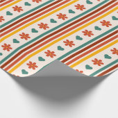 花ストライプのレトロハート ラッピングペーパー (角)