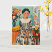 花ストライプの付き優雅さ カード (黄色い花)