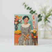 花ストライプの付き優雅さ シーズンポストカード (スタンド正面)