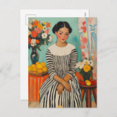 花ストライプの付き優雅さ シーズンポストカード (正面/裏面)