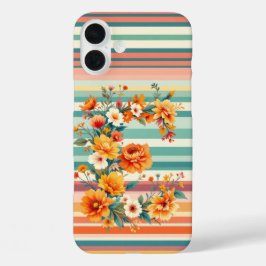 花ストライプレトロ(E) iPhone 16 PLUSケース