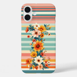 花ストライプレトロ(I) iPhone 16 PLUSケース