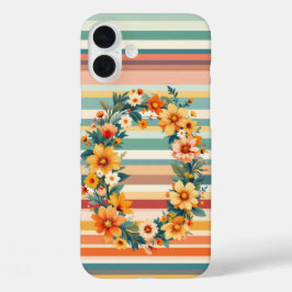 花ストライプレトロ(O) iPhone 16 PLUSケース