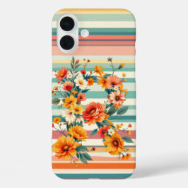 花ストライプレトロ(R) iPhone 16 PLUSケース