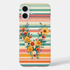 花ストライプレトロ(V) iPhone 16 PLUSケース