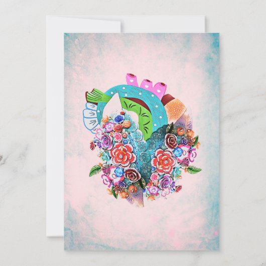 花スペインのハートメキシコの結婚式の日付を保存 招待状 (裏面)