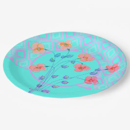 花ティール（緑がかった色）紙プレート ペーパープレート