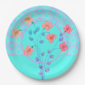 花ティール（緑がかった色）紙プレート ペーパープレート (正面)