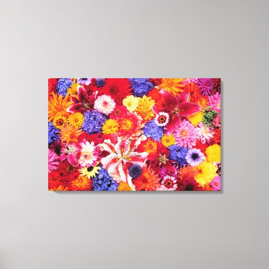 花デザインのダリア、オリエンタルリリー、 キャンバスプリント (正面)