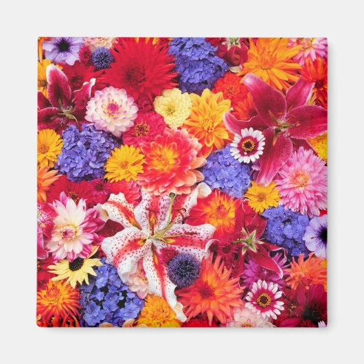 花デザインのダリア、オリエンタルリリー、 マグネット (正面)