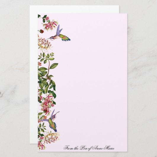 花ハチドリの鳥のハニーサックルの花 便箋 (正面/裏面)