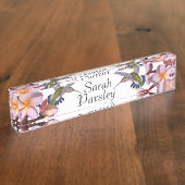 花ハチドリの鳥のプルメリアの花 デスクネームプレート (側面)