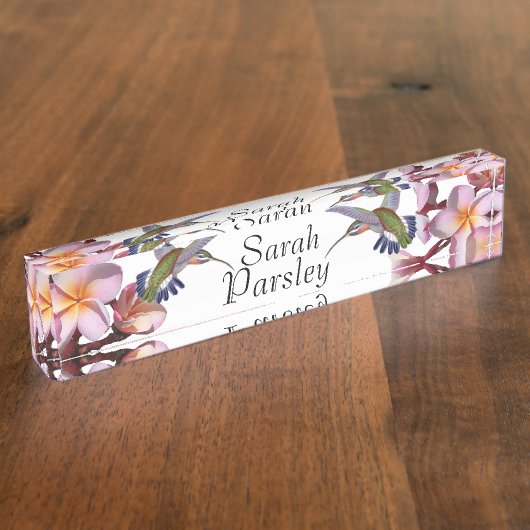 花ハチドリの鳥のプルメリアの花 デスクネームプレート (側面)