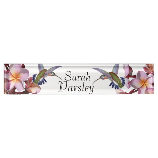 花ハチドリの鳥のプルメリアの花 デスクネームプレート (正面)