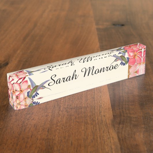 花ハチドリの鳥のプルメリアの花 デスクネームプレート (側面)