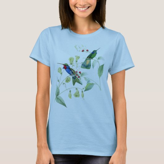 花ハチドリの鳥の花の野性生物動物 Tシャツ (正面)