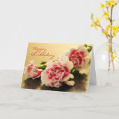 花ハッピーバースデーのピンクのカーネーション カード (黄色い花)