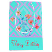 花ハッピーバースデーティール（緑がかった色）抱き枕 ミディアムペーパーバッグ (正面)