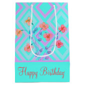 花ハッピーバースデーティール（緑がかった色）抱き枕 ミディアムペーパーバッグ (裏面)