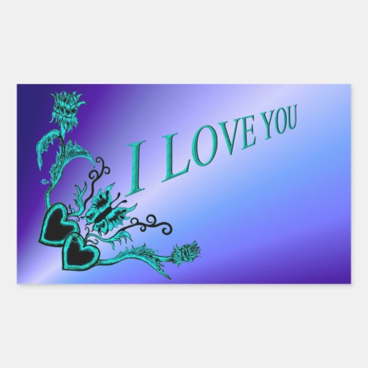 花ハートと蝶 – I Love You 長方形シール (正面)