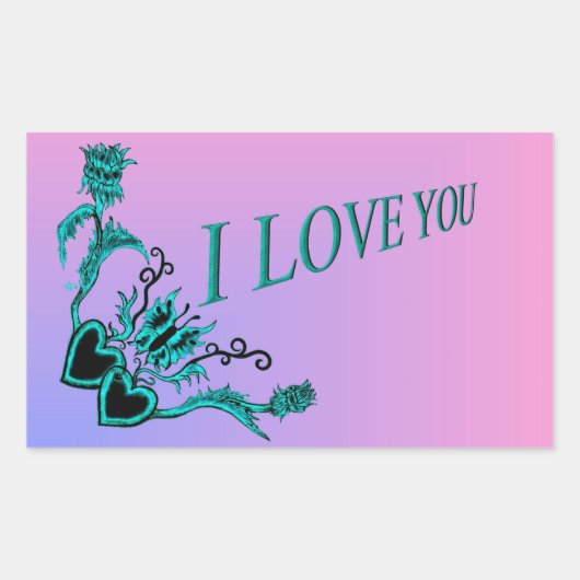 花ハートと蝶 – I Love You 長方形シール (正面)