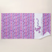 花ハートピンクビーチタオルを意味するオーロラ名 ビーチタオル (正面)