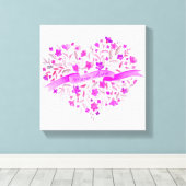 花ハートピンク紫色の名前水彩アート キャンバスプリント (インサイチュ (ウッドフロア))