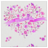 花ハートピンク紫色の名前水彩アート ファブリック (クローズアップ)